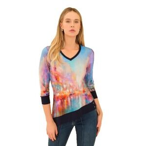 Dolcezza Simply Art The Blue City Tunic Top Womens S Zip Hi Asymmetric Artisan